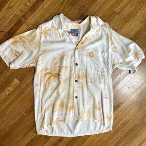Joe Kealuha's by Reyn Spooner White and Tan Men's Short Sleeve Hawaiian Shirt M
